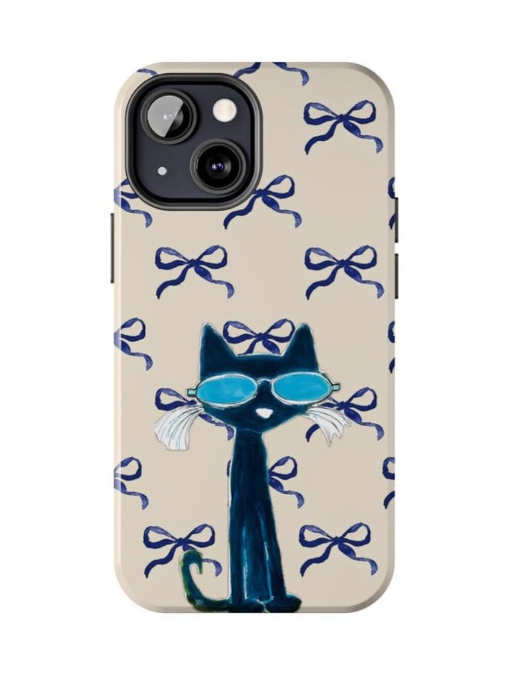 Preppy Pete the Cat Blue Bow Pattern Tough Case Cute Aesthetic Phone Cover Case